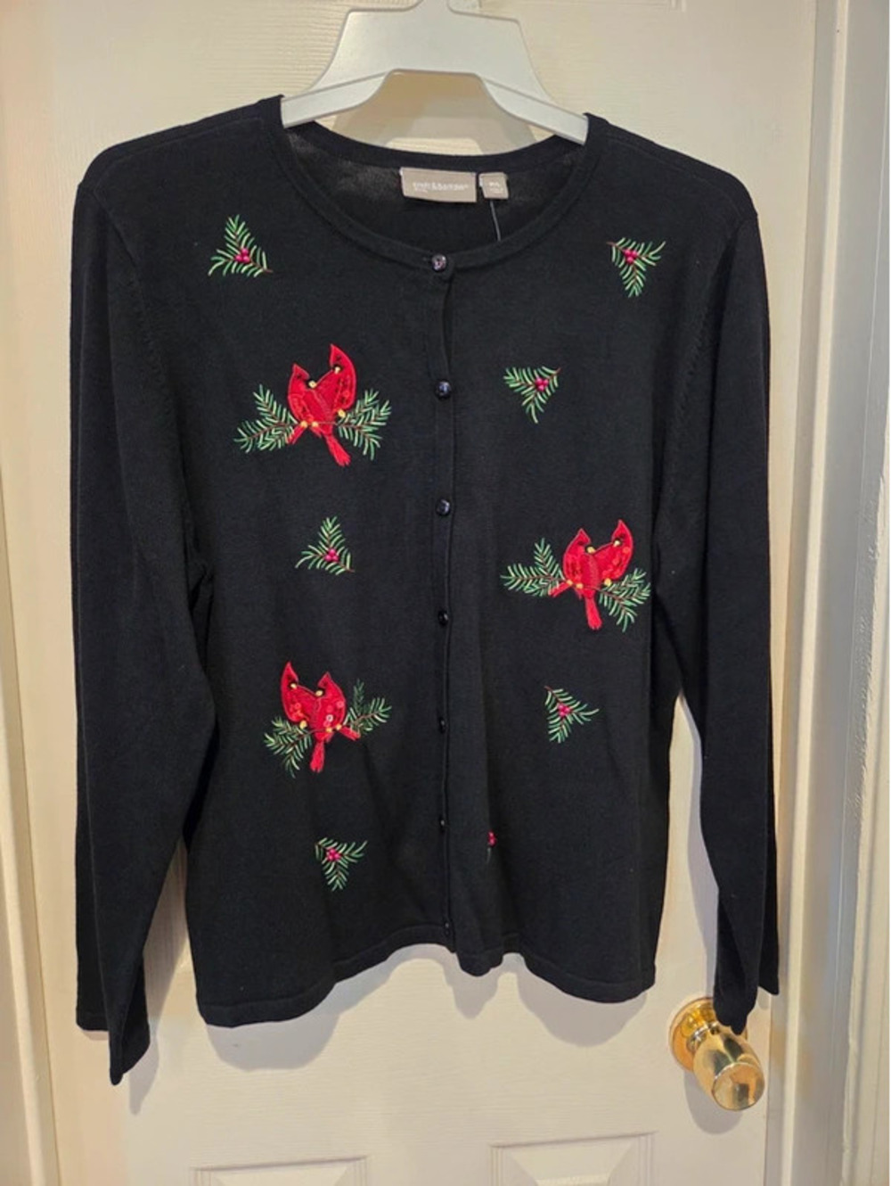 1990s Black knit holiday cardigan